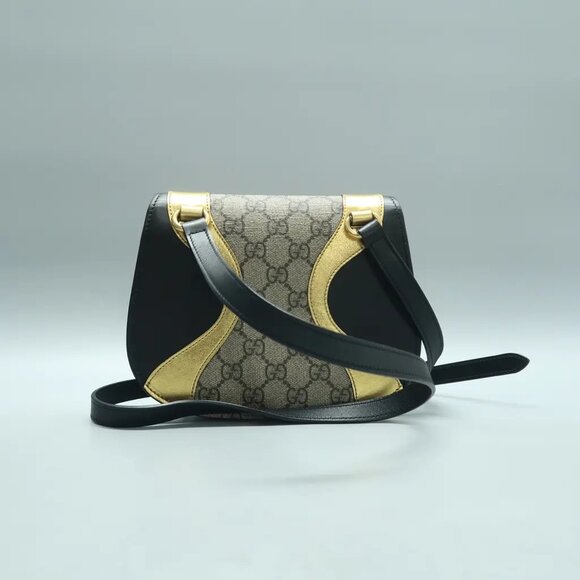 GUCCI Osiride Brown&Black Canvas&Leather Shoulder Bag 878-061825 - Picture 2 of 12